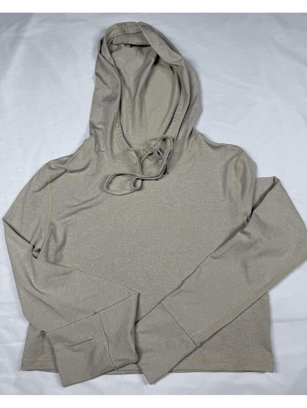Buff Bunny XL Cream Logo Cropped Hoodie Women's Workout Yoga Fitness Y2K NWOT - Picture 1 of 8